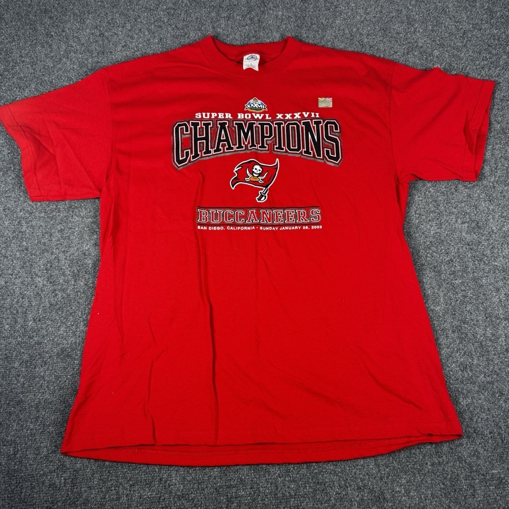 Vintage Tampa Bay Buccaneers Super Bowl XXXVII Champions T-Shirt Mens XL Y2K Red